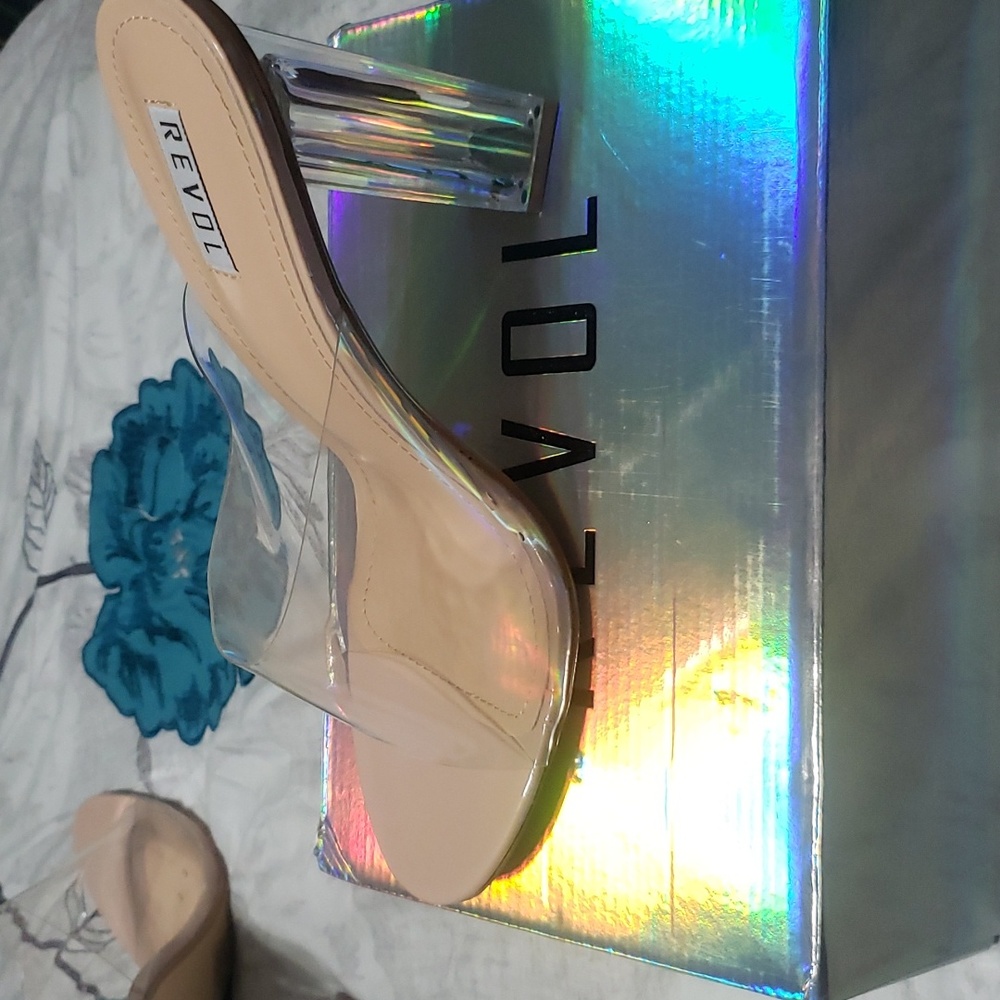 Sz 10 clear pvc square heel shoes